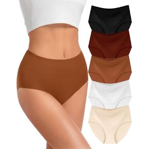 Seamless Underwear for Women High Waisted Briefs No Show Full Coverage Stretch Panties 5 Pack XS-2XL