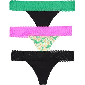 Bonds Women's Underwear Thong Pack, Lace-top Icons Panties for Women, Stretchy Cotton-blend, Low-rise Underwear, 3-pack
