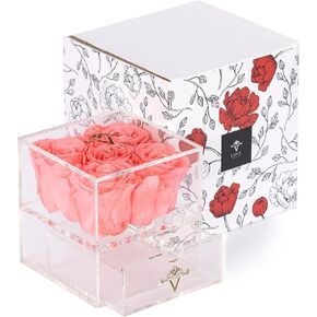 VLove® Forever Roses in a Jewelry Box | Real Roses Forever Flowers Box | Naturally Preserved Flowers | Preserved Rose Box | Eternal Rose That Last A Year | Romantic Gifts for Mom & Wife (Red)