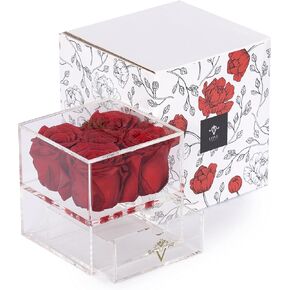Vlove® Forever Roses في صندوق المجوهرات | الورود الحقيقية إلى الأبد بوكس ​​| الزهور المحفوظة بشكل طبيعي | محفوظ صندوق الورد | الوردة الأبدية التي تستمر في السنة | هدايا رومانسية لأمي وزوجة (أحمر) in Kuwait