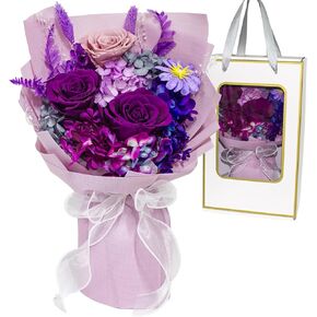 Preserved Flowers Bouquet Purple Roses Gift for Her Lasts 3 Years, Birthday Mother’s Day Valentines Day Delivery Prime