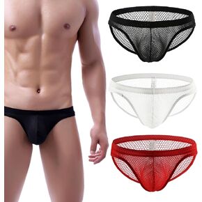 Men's Spandex Low Rise Eyelet Bikini Solid Briefs Underwear