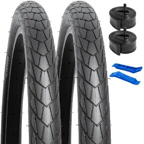 YUNSCM 2-PCS 26" Road Bike Tires 26x2.0/50-559 60TPI and 26" Bike Tubes Schrader Valve with 2 Rim Strips Compatible with 26x1.95 26 x 2.0 26x2.10 Bike Bicycle Tires and Tubes (W-3108)