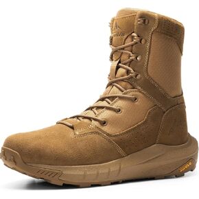 NORTIV 8 Men's Breathable Military Tactical Combat Boots Side Zipper Arch Support Leather Lightweight Motorcycle Work Hiking Boots 8 Inches DesertStorm