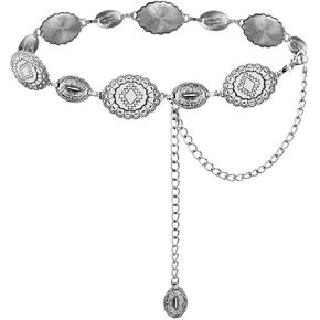 TOPACC Western Concho Belts for Women Cowgirl Boho Metal Chain Belt for Dresses Jeans Country Concert Outfit