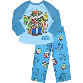 Nintendo Super Mario Boys Pajamas - Mario Kart Formes 2 قطعة PJ Set - أعلى الأكمام الطويلة والسراويل الفانيلا ، أحجام الأطفال 4-10