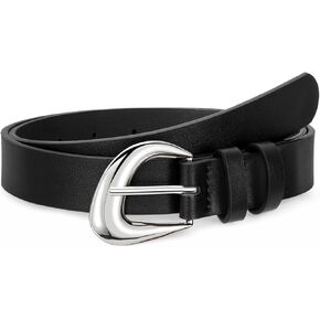 Leather Belt for Women Fashion Ladies Waist Belt with Silver Buckle for Jeans Pants Dress