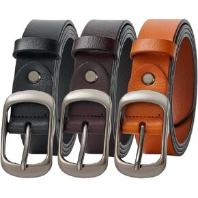 3 Packs Fashion Leather Belts for Women Ladies Waist Belt for Jeans Dresses Pants with Classic Pin Buckle