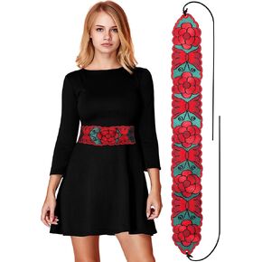 Women Embroidered Mexican Belt for Dress Floral Traditional Fiesta Waist Sash Cinco De Mayo Luau Party Outfit