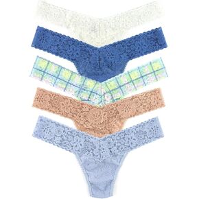 hanky panky - Daily Lace Low Rise Thongs for Women | Lacy Panties, Soft Cotton Blend Underwear, Comfortable Lingerie | One Size (2-12) | Marshmallow/Storm Cloud/Hazy Morning/Taupe/Grey Mist | 5 Pack