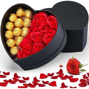 Rose Gift Box for Her 10 Pcs Eternal Forever Preserved Rose in Half of Black Heart Shape Box Real Immortal Flower Birthday Gift for Chocolate Women Wife Girlfriend Mother's Day Anniversary