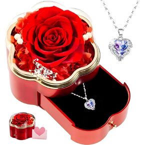 Preserved Real Rose with Necklace Preserved Flowers Gift for Women Mom Grandma Wife, Eternal Roses Forever Flowers Preserved Real Rose in A Box, Mothers Day, Birthday, Valentine's Day Gifts for Her