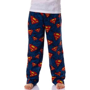 DC Comics Boys' Superman Red and Yellow Emblem Logo All Over Tossed Print PJ Pajama Pants Loungewear Sleepwear