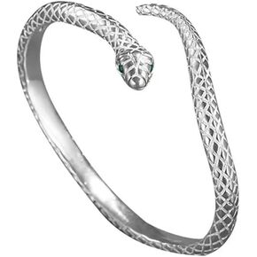 Yeahgoshopping Sterling Silver Snake Bangle Bracelet with Green Eyes, 925 Silver Women's Fashion Jewelry Charm for Birthday Party Gift - One Size Fits Most