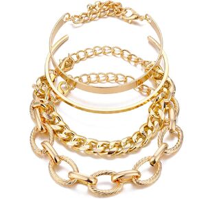 Gold Bracelets for Women Dainty Boho Stackable Bracelet Set Gold Chunky Layered Link Bangle for Men
