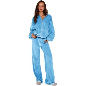yidengymx Womens 2 Piece Velour Tracksuit Two Piece Soft Velvet Hooded Sweatsuits for Women Lounge with Pockets