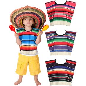 Funtery 4 PCS Mexican Serape Poncho Toddler Kids Kids Baby Mexico Cost Traditional Poncho Costume Mexican Fiesta Come Costume for Boys Girls ، VENT أكثر من 6،16 "× 20"