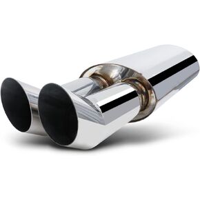 M-AUTO 2.5" Inlet and 3" Outlet Universal Muffler, Heavy Duty Stainless Steel Auto Accessories Tilt Tip for Car Pickup Trucks, 20" Overall Length, Chrome