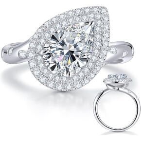 Kstyle Center Stone 2ct Pear Shaped Moissanite Solitaire Engagement Rings for Women, 14K Gold Plated 925 Sterling Silver, (2cttw Pear Cut, D Color, VVS1 Clarity)