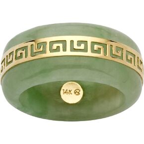 14K Yellow Gold Round Genuine Green Jade Greek Key Ring