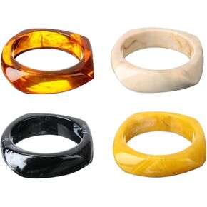 4 Pcs Chunky Bangle Bracelets for Women,Colorful Square Acrylic Resin Bangle Bracelet,Vintage Wide Geometric Irregular Geometric Wristbands Cuff Bangle Bracelet,Jewelry Gifts for Women