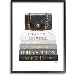 Stupell Industries Black Glam Purse Chic Modern Bookstack, Designed by Amanda Greenwood Framed Wall Art, 24 x 30