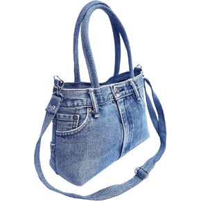 BDJ Classic Blue Denim Jean Pants Women Top Handle Shoulder Handbag Purse (3CH-012)