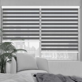 Kokorona Zebra Blinds Roller Shades Cordless Window Blinds with Valance Cover, Day and Night Sheer Shades Dual Layer Fabric for Light Control Light Filtering Privacy, Dark Grey, 46" W X 72" H