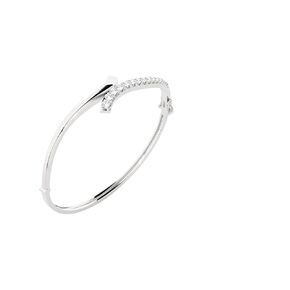 Lab Grown Diamond Round Bracelet, 15 Diamond, 925 Sterling Silver Bracelet, Asymmetrical Ribbon Bypass Bangle Bracelet, 1 CTTW, Trendy Bracelet for Women, Shiny White Bracelet Perfect for Gift