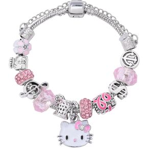 Kawaii Bracelet Gift, Adjustable Stainless Steel bracelet, Pink cute adjustable stainless steel bracelet Classic cartoon design jewelry chain, Christmas Birthday Gifts for Women