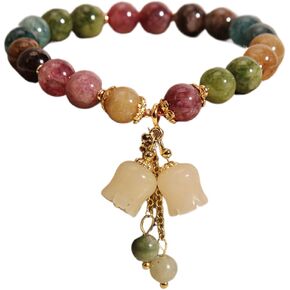 Crystal Bracelet for Women Gift Handmade Red & Green Bead Handmade Lily of the Valley - Stress Relieve Botanical Style with Artificial Carve - Exquisite Packaged Bracelet