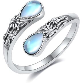 Moonstone/Moss Agate/Turquoise Spoon Rings 925 Sterling Silver Vintage Sumflower Thumb Ring for Women Vintage Gemstone Rings Gift For Mom Wife Sister Her
