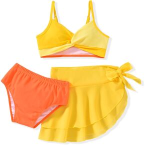 HIHA Girls Swimsuit 3 Piece Bikini with Cover Up Skirts Size 6-12