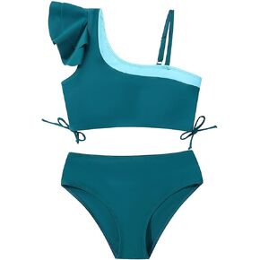 Young Girls 2 Piece Bikini Set Ruffles Swimwear with Adjustable Strap Tropical Striped Beachwear Kids Teen Bathing Suit in Kuwait