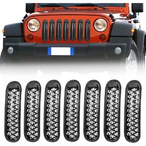 Front Grill Mesh Inserts for 2007 2008 2009 2010 2011 2012 2013 2014 2015 2016 2017 2018 Wrangler JK JKU, Matte Black Clip-in Grille Guard Cover Trim