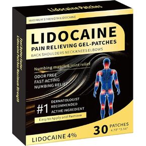 4% Lidocaine Pain Relief Patches 30 Count Maximum Strength Numbing Gel Patch for Back Knee Neck Joint Ache Muscle Soreness Topical Analgesic