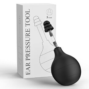 Ear Pressure Relief Device for Alleviating Migraine, Tension, and Tinnitus - Ringing Ears Solution, Headache Relief Cap, Airplane-Friendly, Includes 3 Sizes of Soft Earplugs - Sleek Gray (Black)