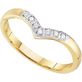 Solid 14K Yellow Gold Real Natural Diamond Chevron Curved V Wedding Band Anniversary Ring for Women 1/20 Carat (.05 Cttw)