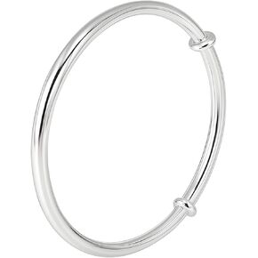 999 Solid Sterling Silver Bangle Bracelet for Women Push-pull Adjustable Simple Elegant Jewelry Gift for Mom Wife Girlfriend