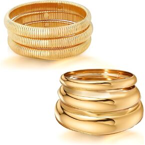 6PCS Gold Chunky Bangle Bracelet for Women Trendy Wide Cuff Bracelets Wrist Stack Statement Bangles Set