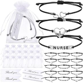 Kigeli 18 Sets Nurse Appreciation Gifts Thank You Bracelet Nursing Gift with Organza Bag Appreciation Card RN Heart Stethoscope Bracelet for Nurse School Graduation Women(Classic)