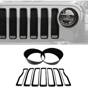9pcs Grille إدراج مجموعة الغلاف الأمامي لتركيب مجموعة Jeep (2020-2023) Gladiator JT (Black ، JT)
