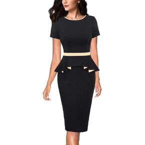 VFSHOW Womens Crew Neck Peplum Slim Wear to Work Business Office Pencil Sheath Dress
