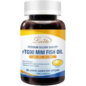 Lovita Omega-3 Fish Oil 2000mg, High Absorption rTG Form with EPA & DHA, 90% Omega-3, Burpless, Easy to Swallow, Supports Heart, Brain & Eye Health, 120 Enteric-Coated Softgels (Pack of 3)