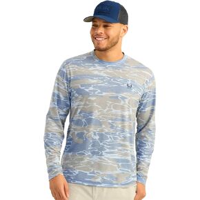 Huk Mens Leeward KC Scott Pattern Performance قميص طاقم الصيد ، ميناء هادئ