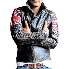 Men's Vintage Cafe Racer UK Flag Quilted Motorcycle Leather Jacket | Patriotic Biker Jacket for Men British