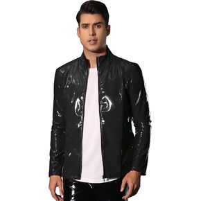 Lars Amadeus Metallic Jackets for Men's Shiny Party Nightclub Zipper Outwear PU Jacket