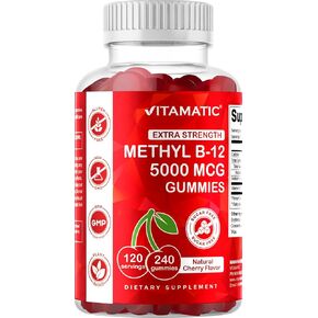 فيتاماتيك قوة إضافية فيتامين B12 5000 MCG (ميثيل B12) Gummies - 240 عدد ، نكهة الكرز الطبيعي