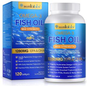 Omega 3 Fish Oil Supplement - Extra Strength Fish Oil Capsules - 1280mg EPA & DHA - 120 Softgels