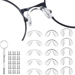 15 Pcs Silicone Eyeglasses Nose Pads Anti Slip,U Shaped Nose Pieces for Eyeglasses,Screw-in Glasses Nose Pad Replacement for Eye Glasses Sunglass Eyewear(3 Shapes with Installation Tool Screw)